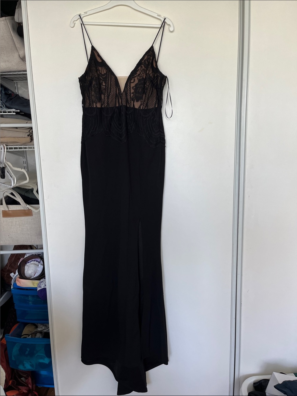 Hello Molly Black Lace Bodice Spaghetti Strap Prom Dress